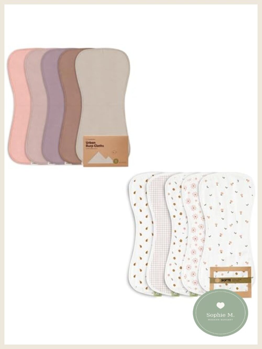 KeaBabies 5-Pack Cotton Fleece Burp Cloths Muslin Figure-8 Absorbent Newborn